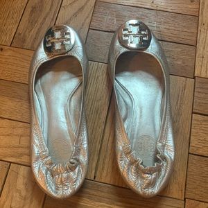 Silver Tory Burch Ballet Flats